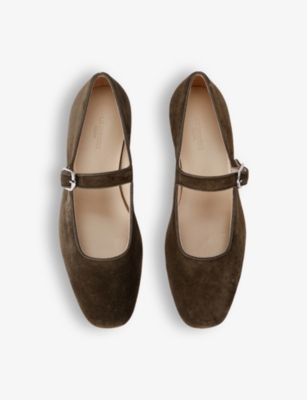 Le Monde Beryl Velvet Mary Jane Ballerina Flats In Khaki
