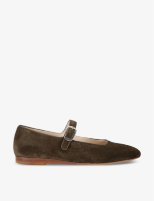 Le Monde Beryl Velvet Mary Jane Ballerina Flats In Khaki