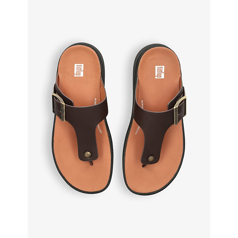 Shop Fitflop Gen-ff Buckle-embellished Leather Sandals In Brown