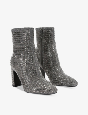 KG KURT GEIGER WOMENS PEWTER TITAN GEM-EMBELLISHED HEELED ANKLE BOOTS 