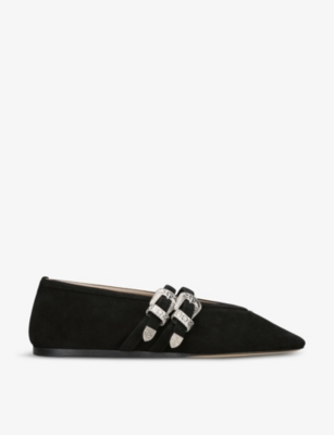 Le Monde Beryl Womens Black Claudia Double-strap Suede Ballet Courts