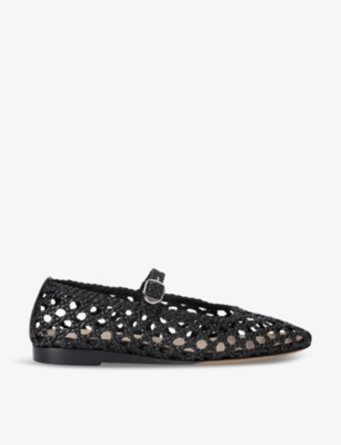 Le Monde Beryl Womens Black Mary Jane Woven Leather Ballet Flats