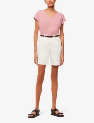 Whistles Willa V Neck Cap Sleeve Tee In Dark/burnt Orange