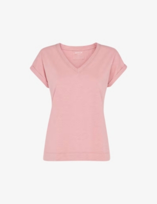 Whistles Willa V Neck Cap Sleeve Tee In Dark/burnt Orange