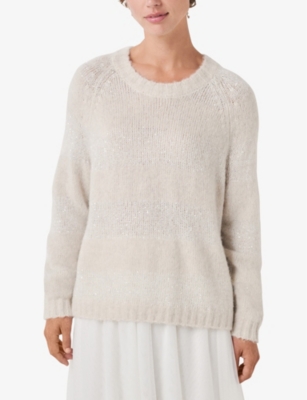 THE WHITE COMPANY: Sequin-Stripe Scoop-Neck Alpaca And Wool-Blend Jumper