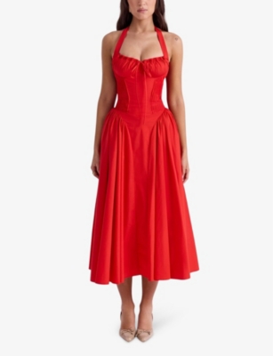 house of cb a line halter dress House Of Cb A Line Halter Dress Red Size XS Midi