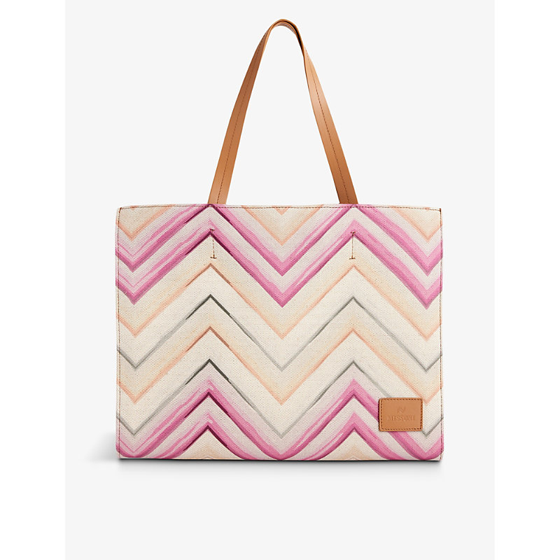 Shop Missoni Women's Pink Multi Chevron-pattern Medium Cotton-blend Tote Bag