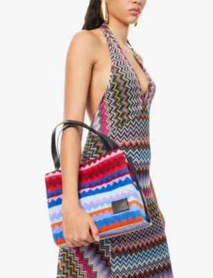 Shop Missoni Chevron-pattern Small Cotton-blend Tote Bag In Bright Multi