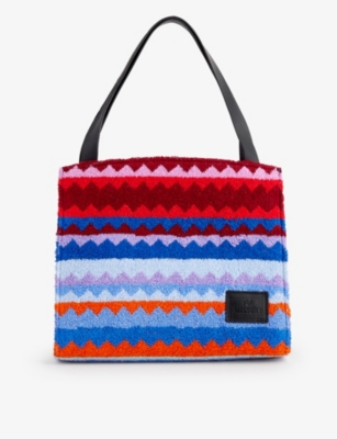 Shop Missoni Chevron-pattern Small Cotton-blend Tote Bag In Bright Multi
