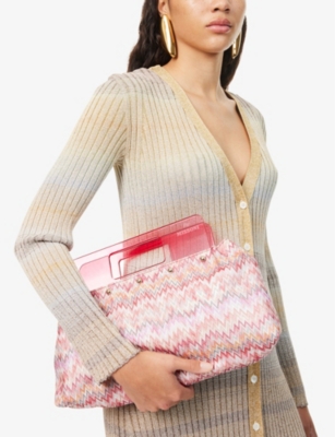 Shop Missoni Women's Pink Multi Chevron-pattern Cotton-blend Pouch