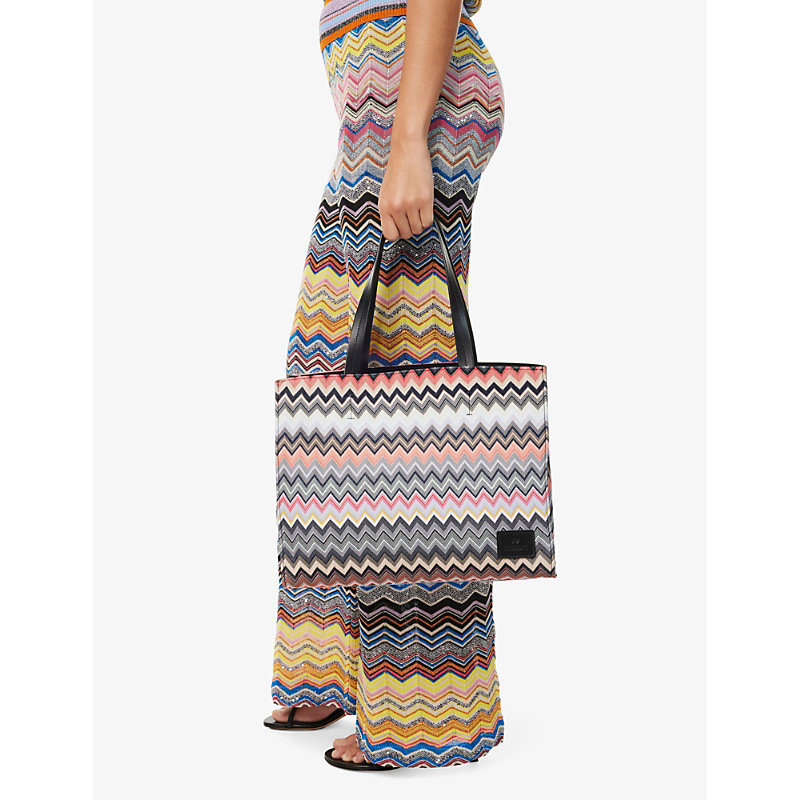 Shop Missoni Women's Black Multi Chevron-pattern Medium Cotton-blend Tote Bag