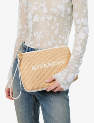 Shop Givenchy Women's 101-natural Logo-embroidered Raffia Pouch