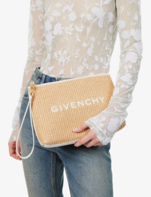 GIVENCHY: Logo-embroidered raffia pouch