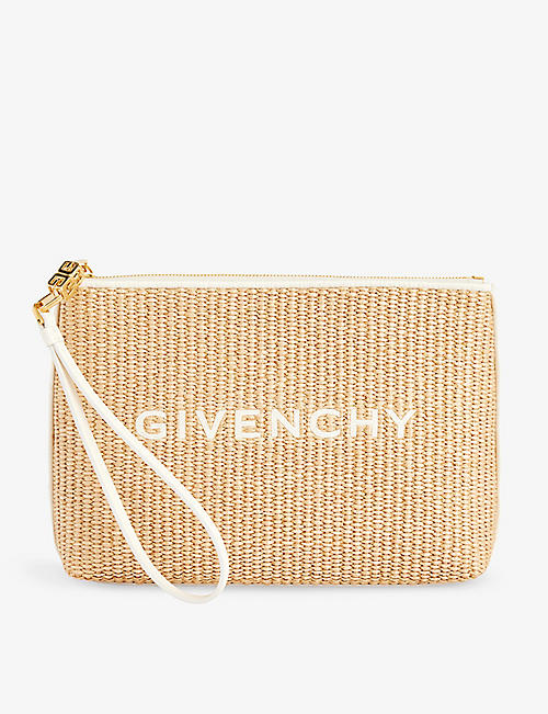 GIVENCHY: Logo-embroidered raffia pouch