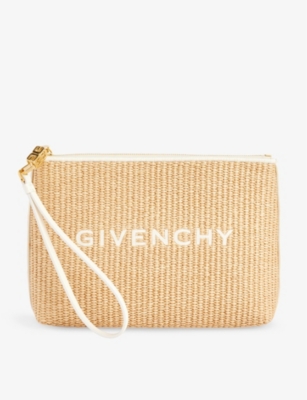 Shop Givenchy Women's 101-natural Logo-embroidered Raffia Pouch