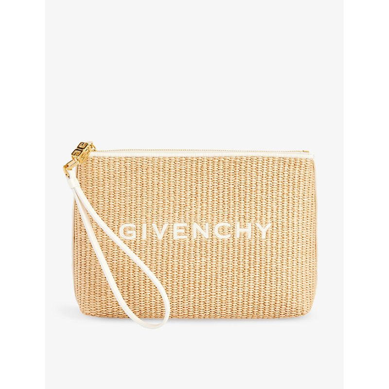 Givenchy Womens 101-natural Logo-embroidered Raffia Pouch In Neutral