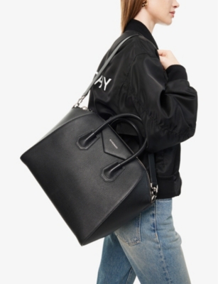 Shop Givenchy 001-black Antigona Medium Leather Top-handle Bag