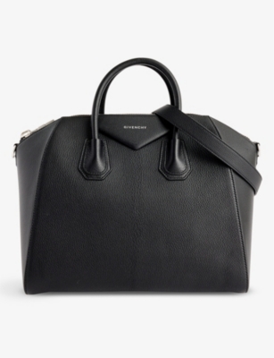 Shop Givenchy 001-black Antigona Medium Leather Top-handle Bag