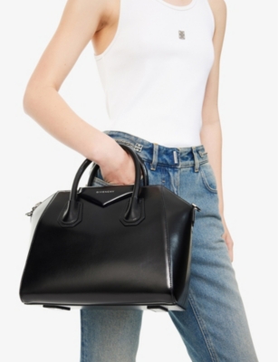 Givenchy Antigona Small Black Handbag With Laminated Logo In Hammered Leather Woman In Black