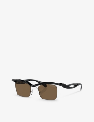 Prada Rectangle Semi-rimless Plastic Sunglasses In Black