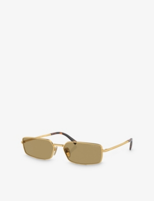 Shop Prada Women's Gold Pra60s Rectangle-frame Metal Sunglasses