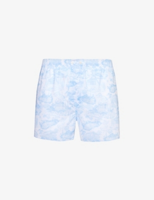 Shop Derek Rose Ledbury Graphic-print Cotton Boxer Shorts In White