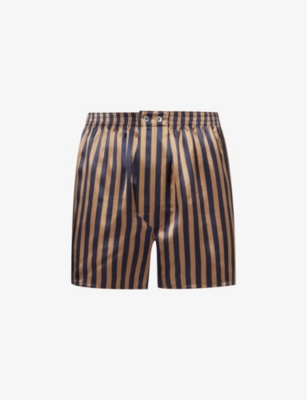 Derek Rose Brindisi Stripe-pattern Silk Boxer Shorts In Navy