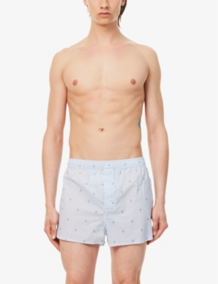 Shop Derek Rose Men's Blue Nelson Striped Cotton Boxer Shorts