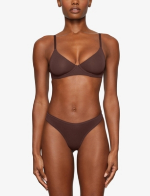 Skims Womens Cocoa Fits Everybody Demi Unlined Stretch-woven Bra In Cocoa