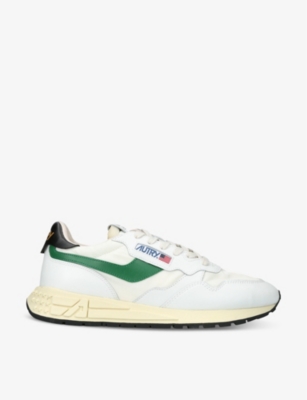 Shop Autry Mens  Reelwind Brand-embroidered Leather And Nylon Low-top Trainers In White/oth