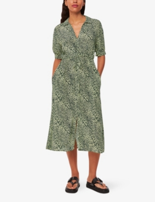 Whistles Womens Leopard-print Belted Woven Midi Dress Yellow In Yellow