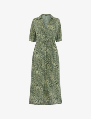 Whistles Womens Leopard-print Belted Woven Midi Dress Yellow In Yellow