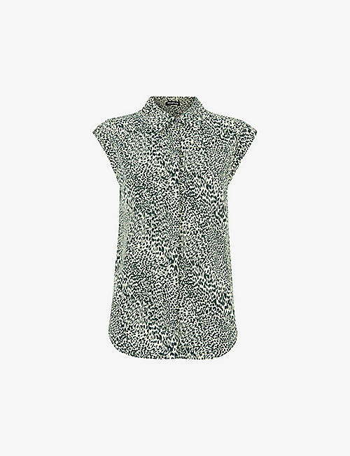 WHISTLES: Leopard-print cap-sleeve woven blouse