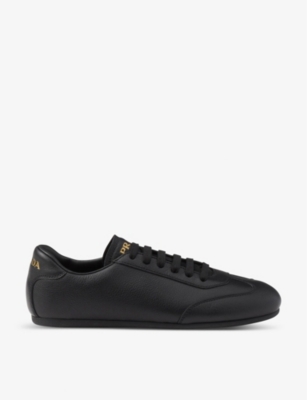 Prada Womens Black Brand-plaque Panelled Leather Low-top Trainers