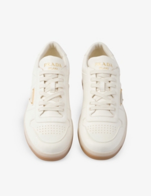 Shop Prada Downtown Brand-plaque Leather Low-top Trainers In Neutral