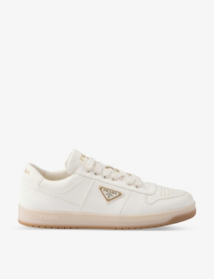Shop Prada Downtown Brand-plaque Leather Low-top Trainers In Neutral