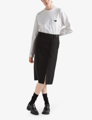 Prada Mens White Logo-plaque Oversized-fit Cotton-jersey T-shirt In White