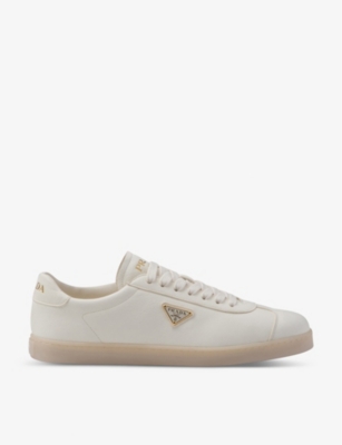 Prada Womens Neutral Lane Brand-plaque Leather Low-top Trainers