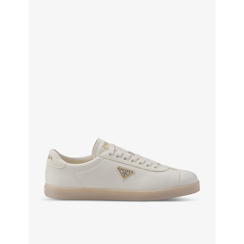 Prada Womens Neutral Lane Brand-plaque Leather Low-top Trainers