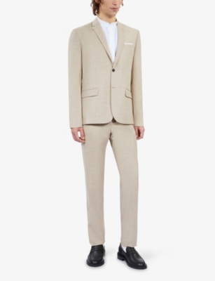 The Kooples Mens  Single-breasted Notch-lapel Wool Blazer In Beige