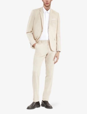 The Kooples Mens  Tapered-leg Slim-fit Wool Trousers In Beige