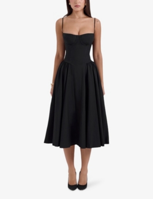 House Of Cb Womens Samaria Corseted Woven Midi Dress Black In Black