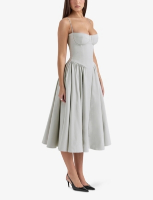 House Of Cb Womens Samaria Corseted Woven Midi Dress Dove Grey Xs In Dove Grey