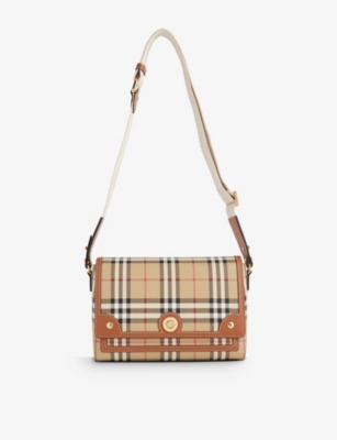 BURBERRY: Check-print flap-front woven-blend cross-body bag