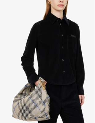 BURBERRY WOMENS LICHEN PEG KNITTED TOP-HANDLE BAG 