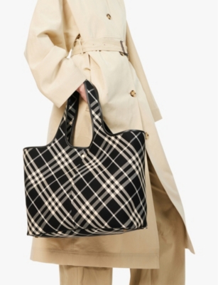 BURBERRY: Check medium cotton tote bag