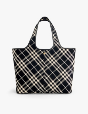 BURBERRY: Check medium cotton tote bag