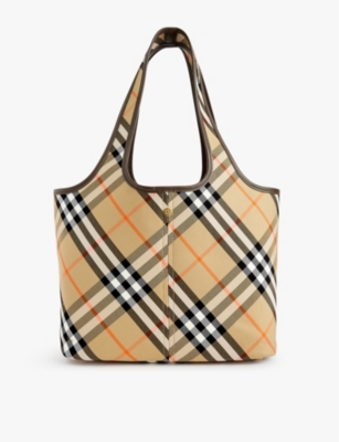 BURBERRY: Check-pattern cotton-twill handbag