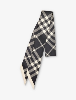 BURBERRY: Checked contrast-trim silk scarf