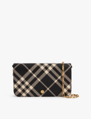 BURBERRY: Check fold-over coated-canvas wallet-on-chain